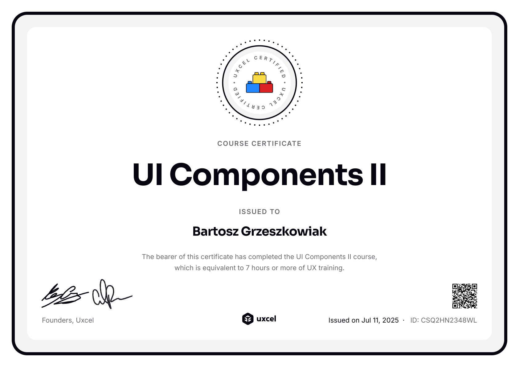 Bartosz Grzeszkowiak's certificate